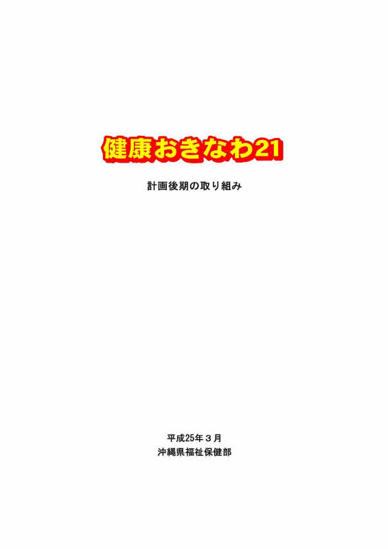 健康おきなわ21 計画後期の取り組み 平成25年3月 沖縄県福祉保健部